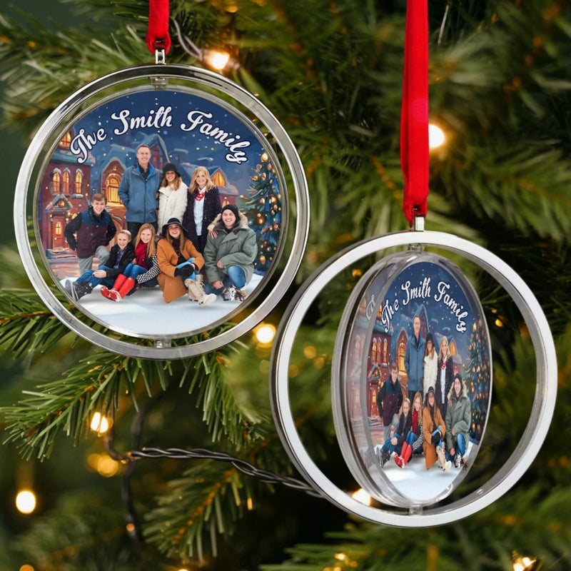Ornement Rotatif En Acrylique Personnalisé Avec Photo - Cadeaux De Noël Et D’Anniversaire Pour Maman, Papa, Frère, Sœur, Enfants - Des Cœurs Unis En Cette Saison De Noël