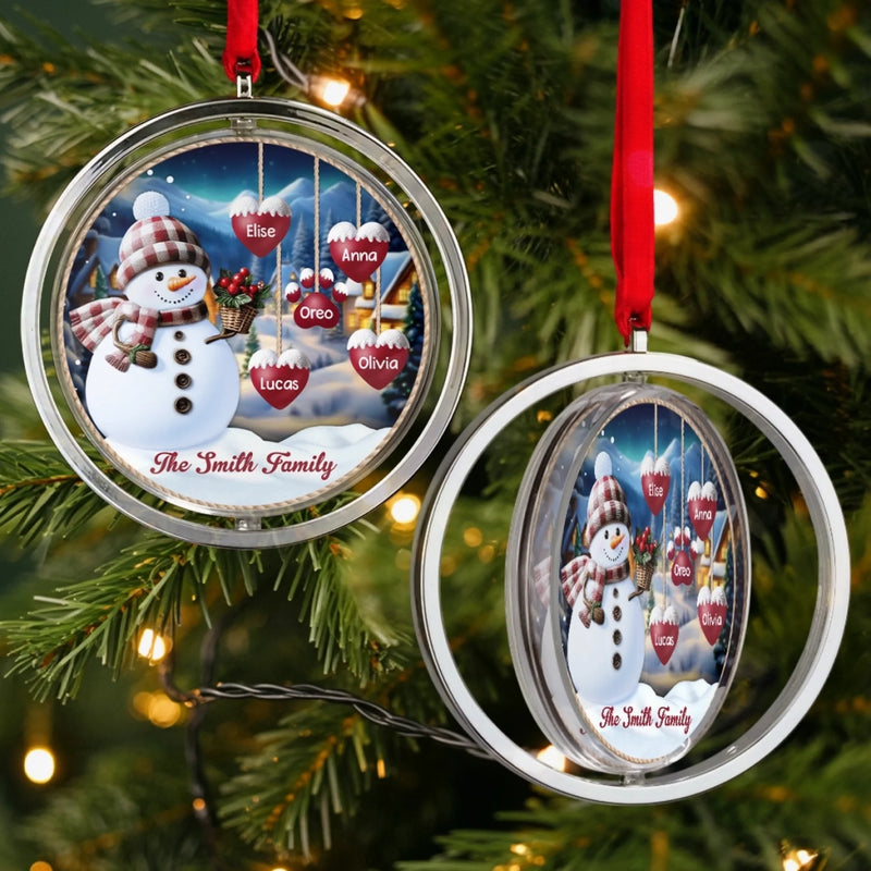 Ornement Rotatif En Acrylique Bonhomme De Neige Personnalisé - Cadeaux De Noël Et D’Anniversaire Pour Maman, Papa, Frère, Sœur, Enfants - La Joie Grandit En Ce Noël