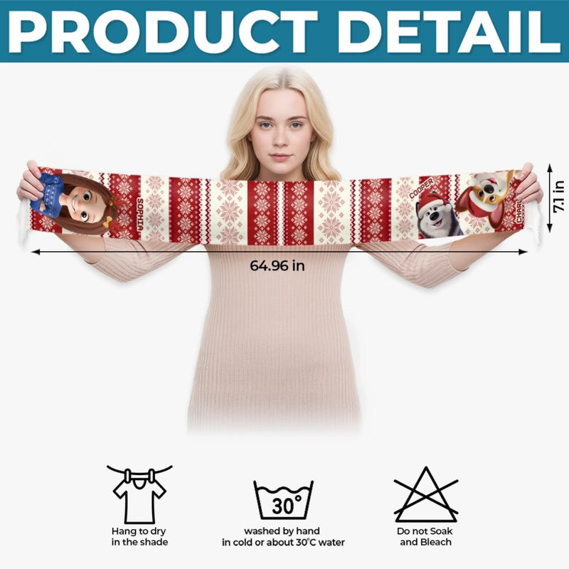 Écharpe En Laine Personnalisée Avec Franges - Cadeaux De Noël Et D’Anniversaire Pour Amoureux Des Chiens, Papa Et Maman Chiens - Maman À Fourrure