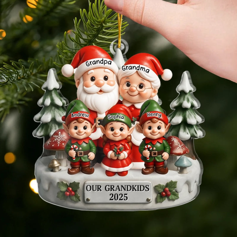 Ornement En Acrylique Personnalisé - Cadeaux De Noël Et D’Anniversaire Pour Grand-Père, Grand-Mère - Les Sourires Brillent En Attendant Le Père Noël
