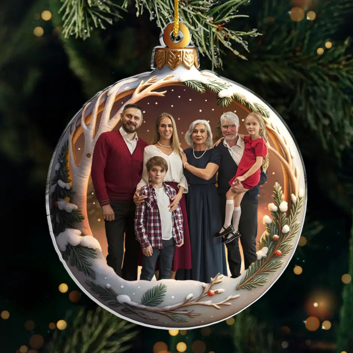 Ornement photo en acrylique personnalisé – Cadeaux de Noël ou d'anniversaire pour maman, papa, frère, sœur, enfants – La famille rend Noël magique