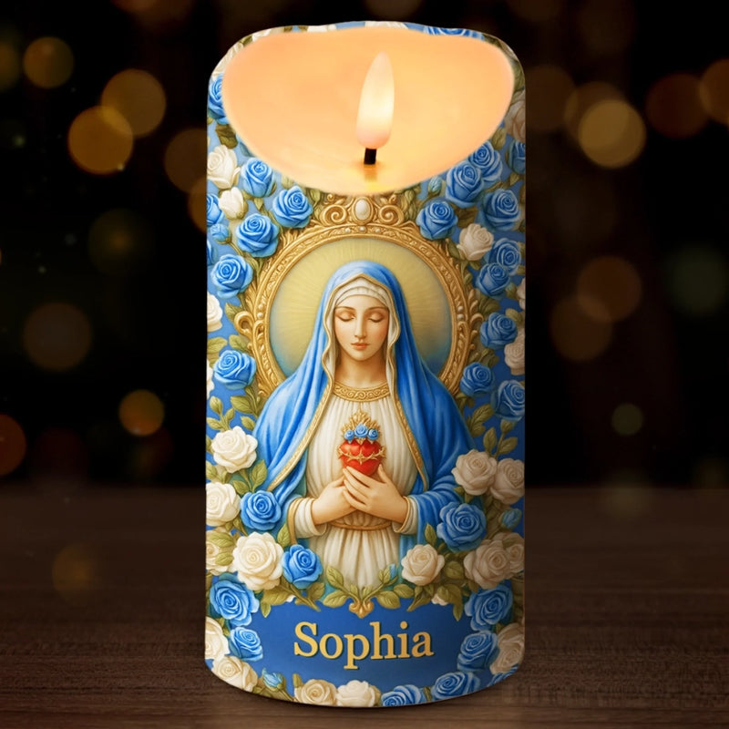 Bougie LED Imprimée Effet 3D Gonflé Personnalisée - Cadeaux Catholiques Personnalisés Pour Femmes, Hommes, Tous Croyants, Amoureux De Jésus - Guidés Par La Grâce Et L’Amour