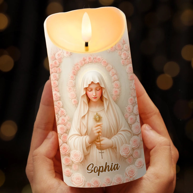 Bougie LED Imprimée Effet 3D Gonflé Personnalisée - Cadeaux Catholiques Personnalisés Pour Femmes, Hommes, Tous Croyants, Amoureux De Jésus - Lumière De La Foi Et De L’Espoir
