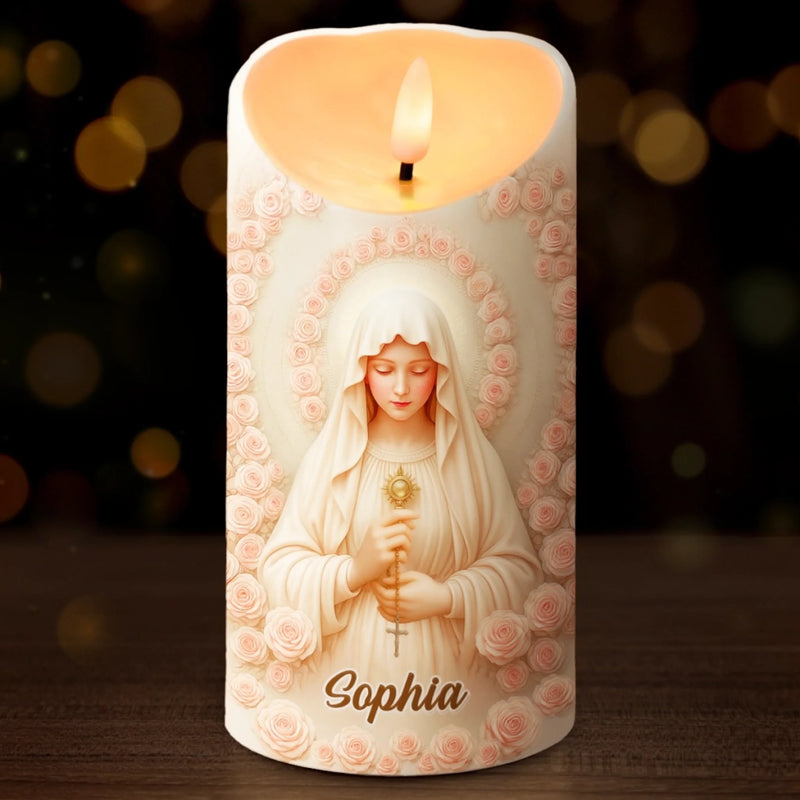 Bougie LED Imprimée Effet 3D Gonflé Personnalisée - Cadeaux Catholiques Personnalisés Pour Femmes, Hommes, Tous Croyants, Amoureux De Jésus - Lumière De La Foi Et De L’Espoir