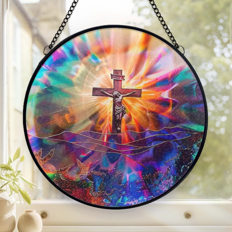 Attrape-Soleil Suspendu en Vitrail - Cadeaux Catholiques Pour Femmes, Hommes, Tous Croyants, Amoureux De Jésus - Dans Son Amour, Je Trouve Ma Force