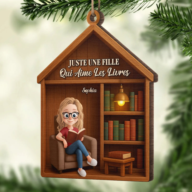 Ornement En Bois Personnalisé - Cadeaux De Noël Personnalisés Pour Amoureux Des Livres, Rats De Bibliothèque, Lecteurs - Le Rêve De Noël D’Un Amateur De Livres