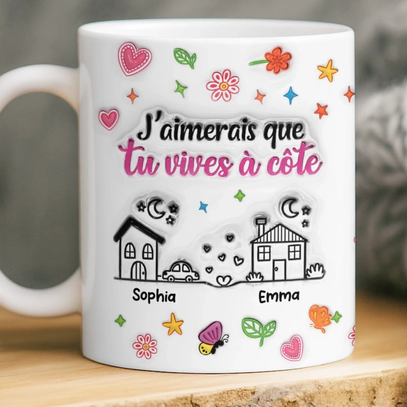 Mug Personnalisé À Effet Imprimé 3D Gonflé - Cadeaux D’Anniversaire Pour Maman, Fille - Deux Maisons, Un Seul Cœur