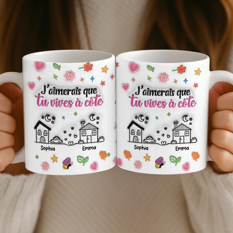 Mug Personnalisé À Effet Imprimé 3D Gonflé - Cadeaux D’Anniversaire Pour Maman, Fille - Deux Maisons, Un Seul Cœur