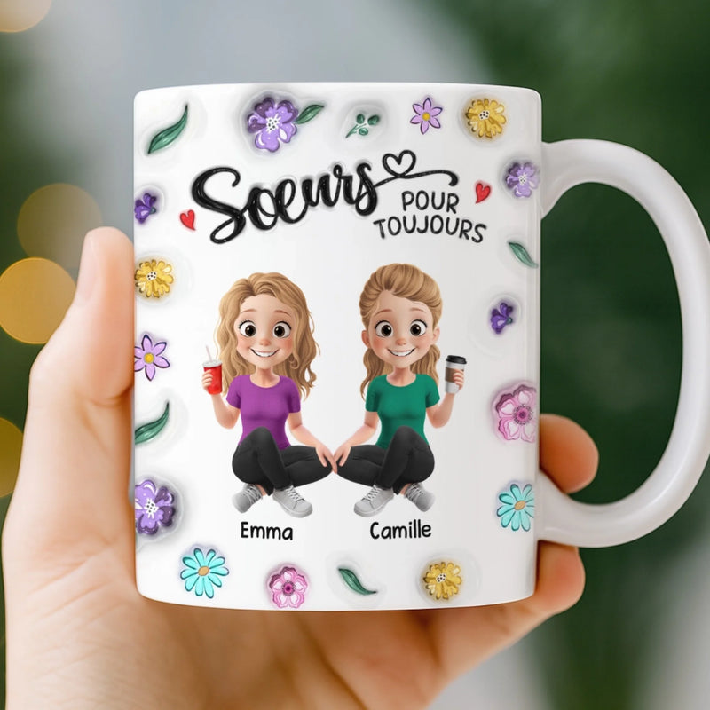 Mug Personnalisé À Effet Imprimé 3D Gonflé - Cadeaux D’Anniversaire Pour Meilleures Amies, Femmes, Sœurs, BFF - Caféine Et Confidences