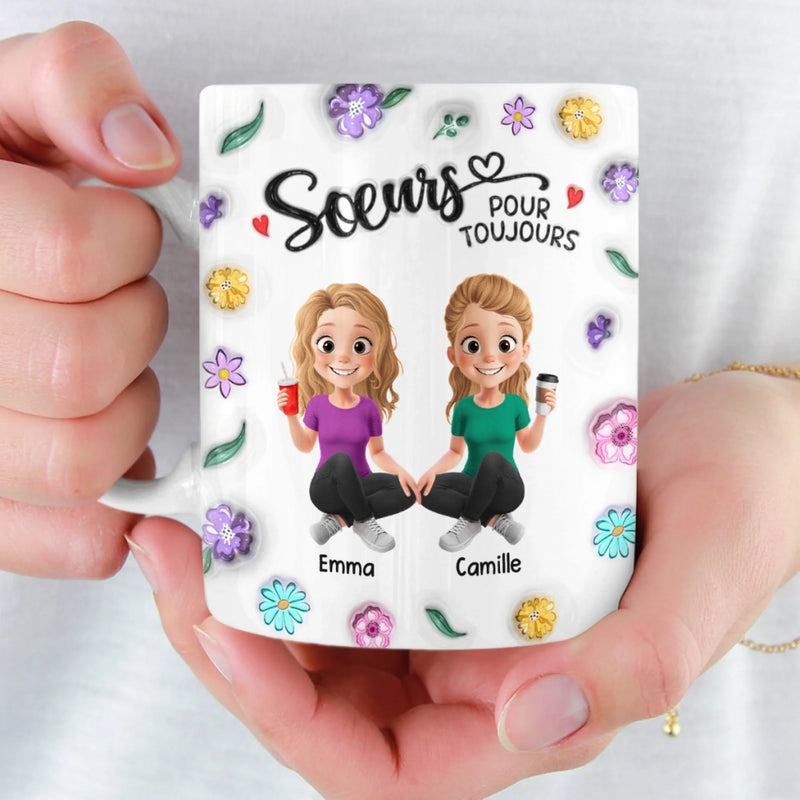 Mug Personnalisé À Effet Imprimé 3D Gonflé - Cadeaux D’Anniversaire Pour Meilleures Amies, Femmes, Sœurs, BFF - Caféine Et Confidences