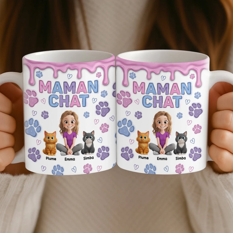Mug Personnalisé À Effet Imprimé 3D Gonflé - Cadeaux D’Anniversaire Pour Amoureux Des Chiens, Papa Et Maman Chiens - L’Amour Se Rassemble Avec Des Pattes Et Des Cœurs