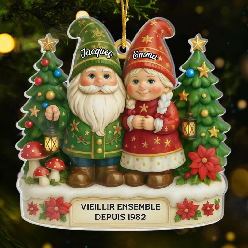 Ornement En Acrylique Nain Personnalisé - Cadeaux De Noël Et D’Anniversaire Pour Grand-Père, Grand-Mère - Deux Nains, Un Cœur, Un Amour Infini