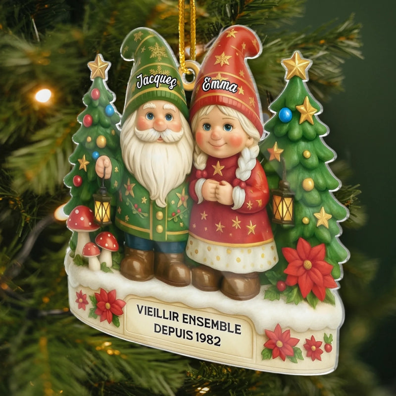 Ornement En Acrylique Nain Personnalisé - Cadeaux De Noël Et D’Anniversaire Pour Grand-Père, Grand-Mère - Deux Nains, Un Cœur, Un Amour Infini
