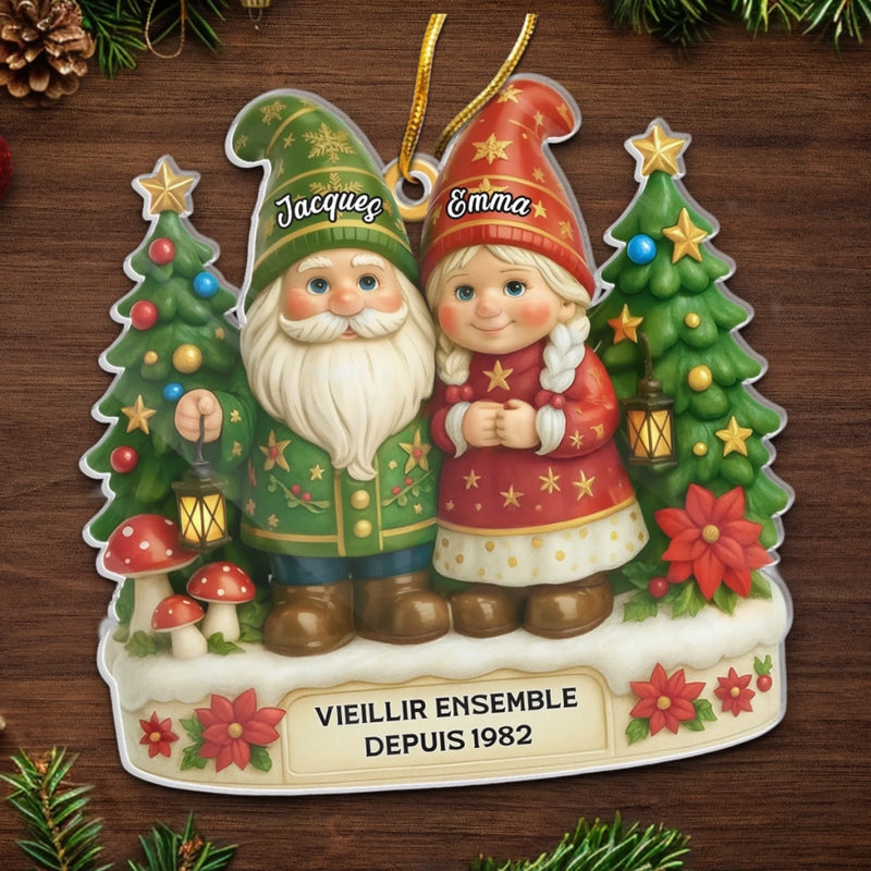 Ornement En Acrylique Nain Personnalisé - Cadeaux De Noël Et D’Anniversaire Pour Grand-Père, Grand-Mère - Deux Nains, Un Cœur, Un Amour Infini