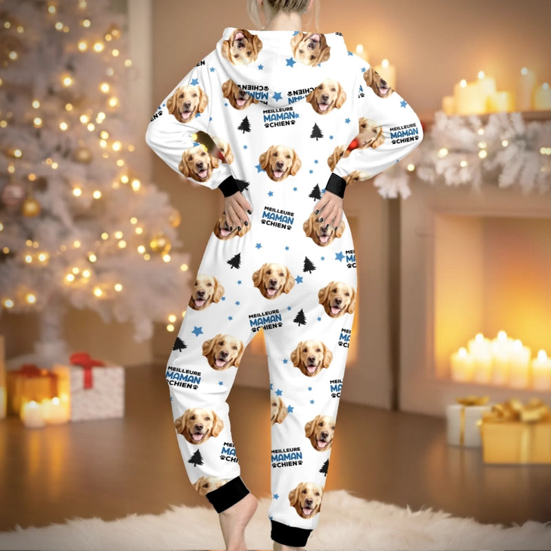 Combinaison Adulte Personnalisée Avec Photo - Cadeaux De Noël Et D’Anniversaire Pour Amoureux Des Chiens Et Chats, Papa Et Maman Chiens, Propriétaires De Chats - Ambiance Meilleure Maman De Chien Uniquement