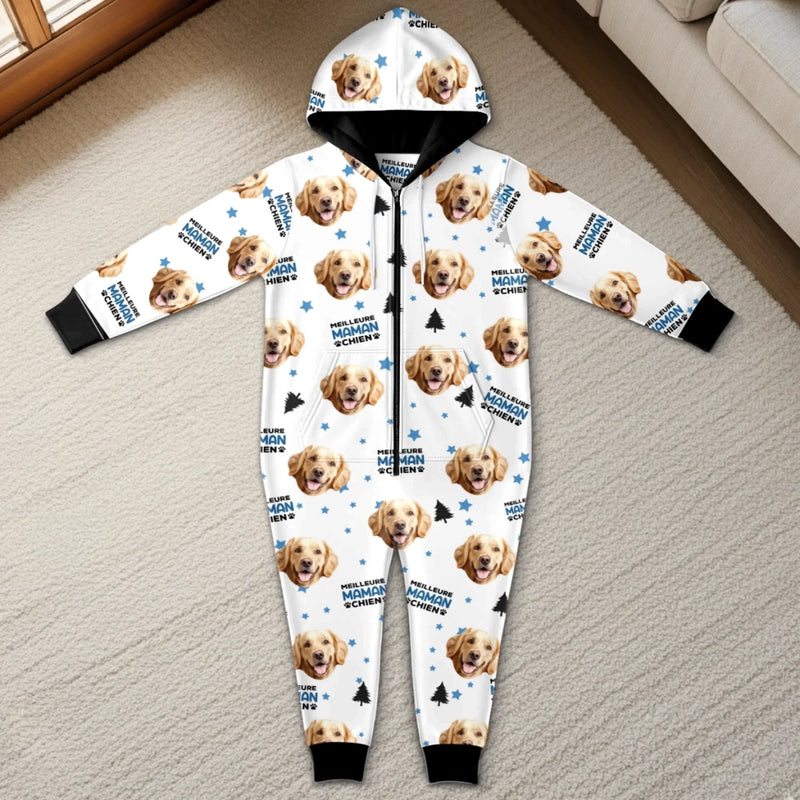 Combinaison Adulte Personnalisée Avec Photo - Cadeaux De Noël Et D’Anniversaire Pour Amoureux Des Chiens Et Chats, Papa Et Maman Chiens, Propriétaires De Chats - Ambiance Meilleure Maman De Chien Uniquement