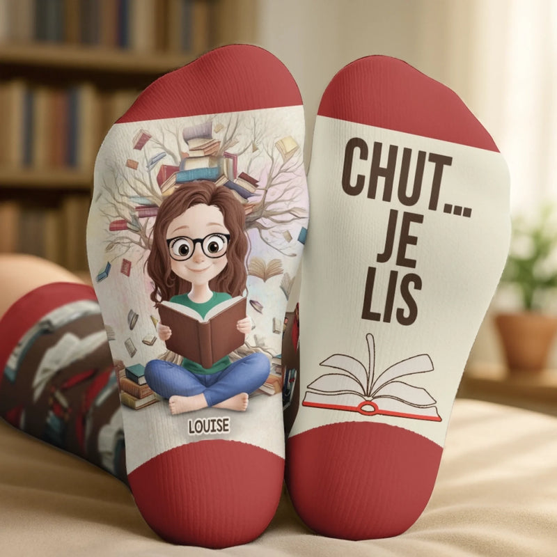 Chaussettes Personnalisées - Cadeaux Pour Amoureux Des Livres, Rats De Bibliothèque, Lecteurs - Marque-Page De Mon Cœur