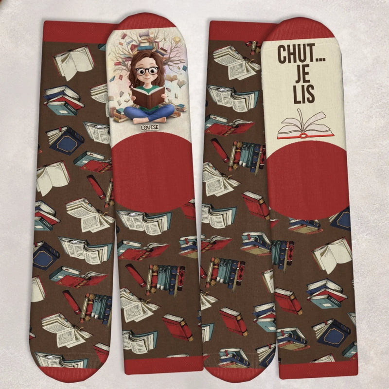 Chaussettes Personnalisées - Cadeaux Pour Amoureux Des Livres, Rats De Bibliothèque, Lecteurs - Marque-Page De Mon Cœur