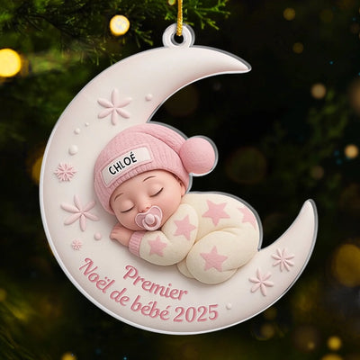 Ornement En Acrylique Personnalisé - Cadeaux De Noël, De Naissance Ou De Révélation De Genre Pour Nouvelles Mamans, Nouveaux Papas, Nouveaux Parents - Je T'Aime Jusqu'à La Lune Et Retour