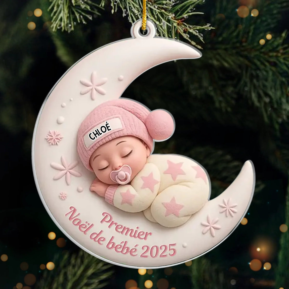 Ornement En Acrylique Personnalisé - Cadeaux De Noël, De Naissance Ou De Révélation De Genre Pour Nouvelles Mamans, Nouveaux Papas, Nouveaux Parents - Je T'Aime Jusqu'à La Lune Et Retour