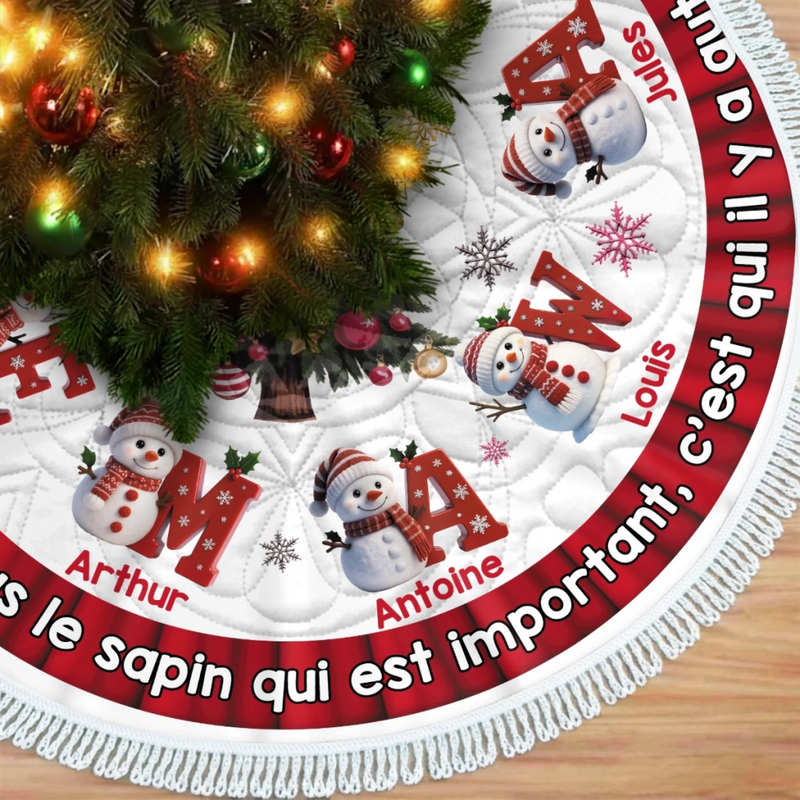 Jupe De Sapin Bonhomme De Neige Personnalisée - Cadeaux De Noël Et D’Anniversaire Pour Maman, Papa, Frère, Sœur, Enfants - Les Cœurs Brillent Ensemble Ce Noël
