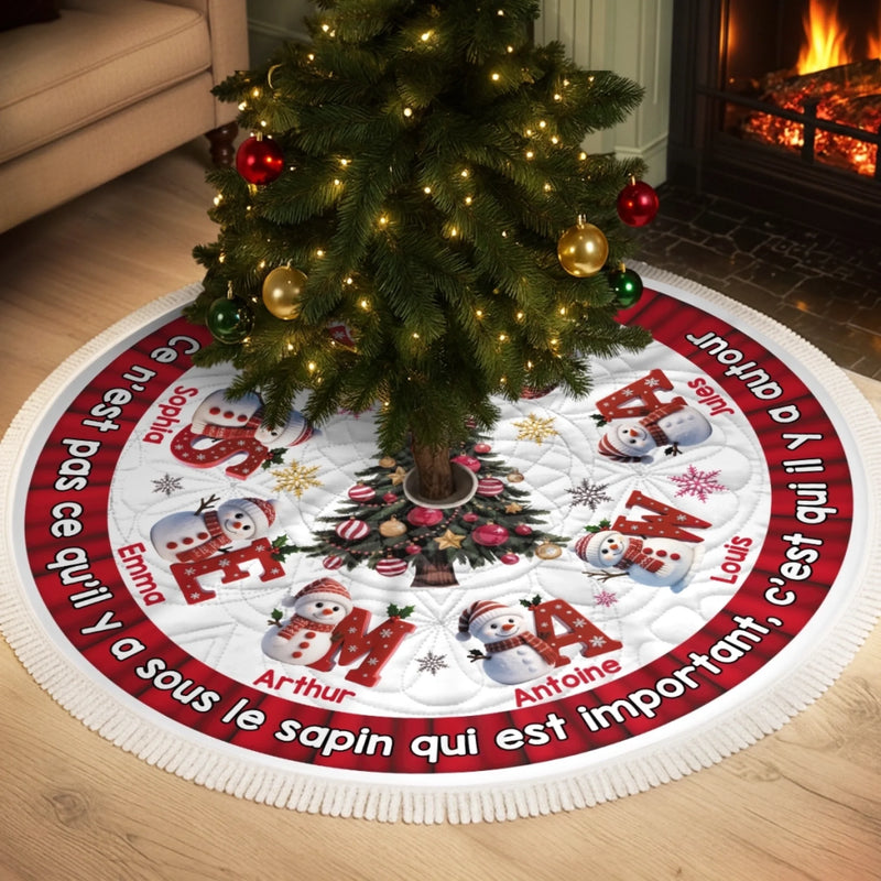 Jupe De Sapin Bonhomme De Neige Personnalisée - Cadeaux De Noël Et D’Anniversaire Pour Maman, Papa, Frère, Sœur, Enfants - Les Cœurs Brillent Ensemble Ce Noël