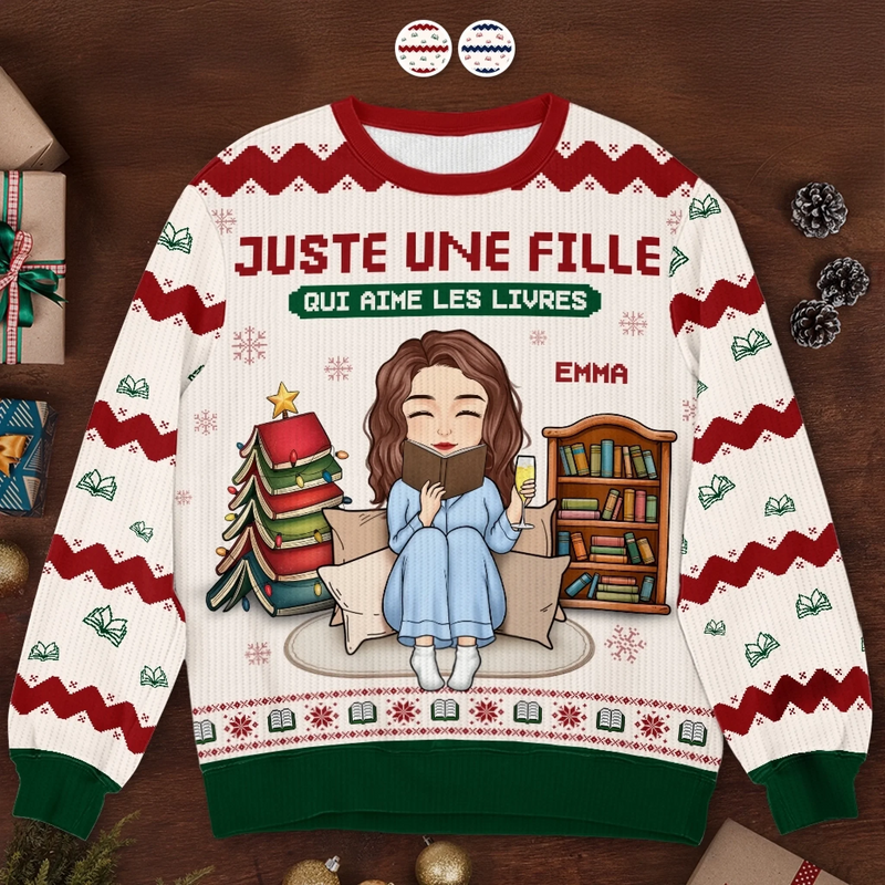 Sweatshirt De Noël Laid Unisexe Personnalisé - Cadeaux De Noël Pour Amoureux Des Livres, Rats De Bibliothèque, Lecteurs - Le Père Noël Sait Que Je Préfère Lire