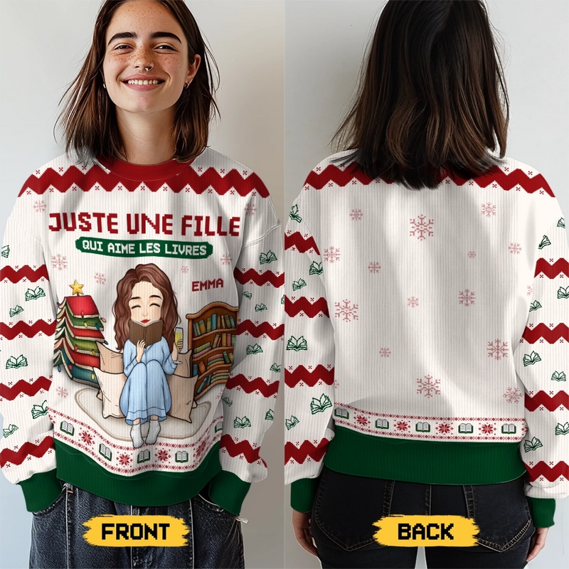 Sweatshirt De Noël Laid Unisexe Personnalisé - Cadeaux De Noël Pour Amoureux Des Livres, Rats De Bibliothèque, Lecteurs - Le Père Noël Sait Que Je Préfère Lire