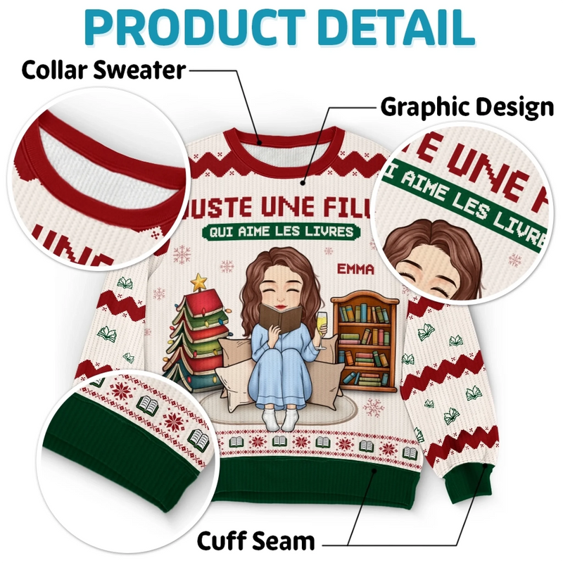 Sweatshirt De Noël Laid Unisexe Personnalisé - Cadeaux De Noël Pour Amoureux Des Livres, Rats De Bibliothèque, Lecteurs - Le Père Noël Sait Que Je Préfère Lire