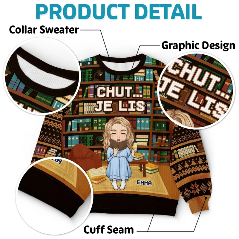 Sweatshirt De Noël Laid Unisexe Personnalisé - Cadeaux De Noël Pour Amoureux Des Livres, Rats De Bibliothèque, Lecteurs - Cloches De Traîneau Et Odeur De Pages