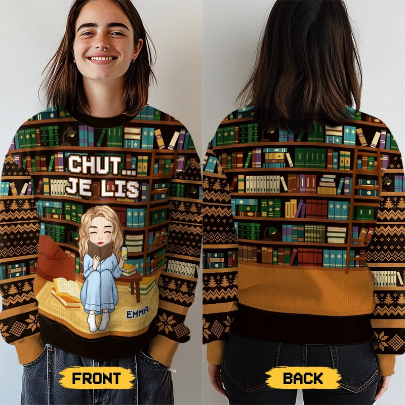 Sweatshirt De Noël Laid Unisexe Personnalisé - Cadeaux De Noël Pour Amoureux Des Livres, Rats De Bibliothèque, Lecteurs - Cloches De Traîneau Et Odeur De Pages