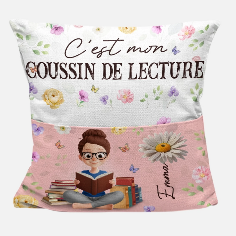 Coussin À Poche Fleur Personnalisé - Cadeaux Pour Amoureux Des Livres, Rats De Bibliothèque, Lecteurs - La Lecture Est Ma Thérapie
