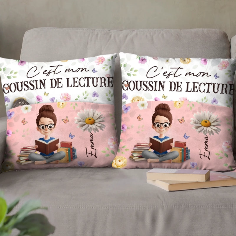 Coussin À Poche Fleur Personnalisé - Cadeaux Pour Amoureux Des Livres, Rats De Bibliothèque, Lecteurs - La Lecture Est Ma Thérapie