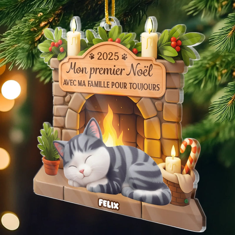 Ornement En Acrylique Premier Noël Personnalisé - Cadeaux De Noël Et D’Anniversaire Pour Amoureux Des Chats, Maman Et Papa Chats - Avec Ma Famille Pour Toujours
