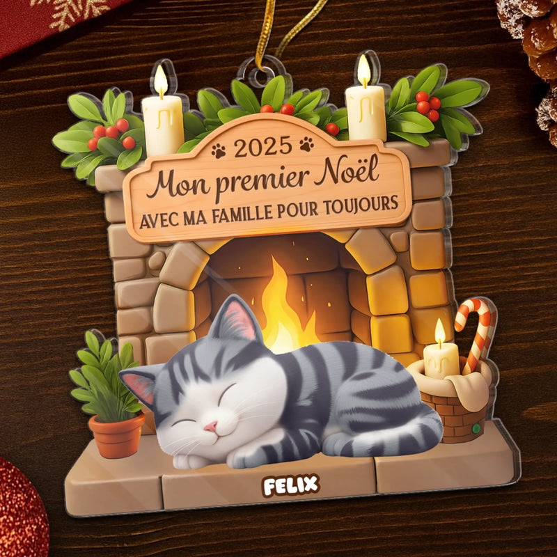 Ornement En Acrylique Premier Noël Personnalisé - Cadeaux De Noël Et D’Anniversaire Pour Amoureux Des Chats, Maman Et Papa Chats - Avec Ma Famille Pour Toujours