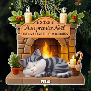 Ornement En Acrylique Premier Noël Personnalisé - Cadeaux De Noël Et D’Anniversaire Pour Amoureux Des Chats, Maman Et Papa Chats - Avec Ma Famille Pour Toujours