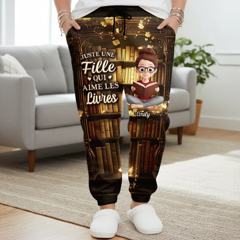 Pantalon De Survêtement Unisexe Personnalisé - Cadeaux Pour Amoureux Des Livres, Rats De Bibliothèque, Lecteurs - Juste Une Fille Et Ses Livres