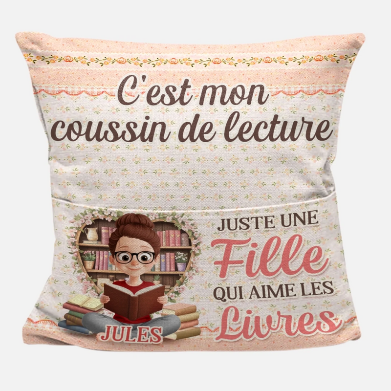 Coussin À Poche Personnalisé - Cadeaux Pour Amoureux Des Livres, Rats De Bibliothèque, Lecteurs - Chapitres De Bonheur