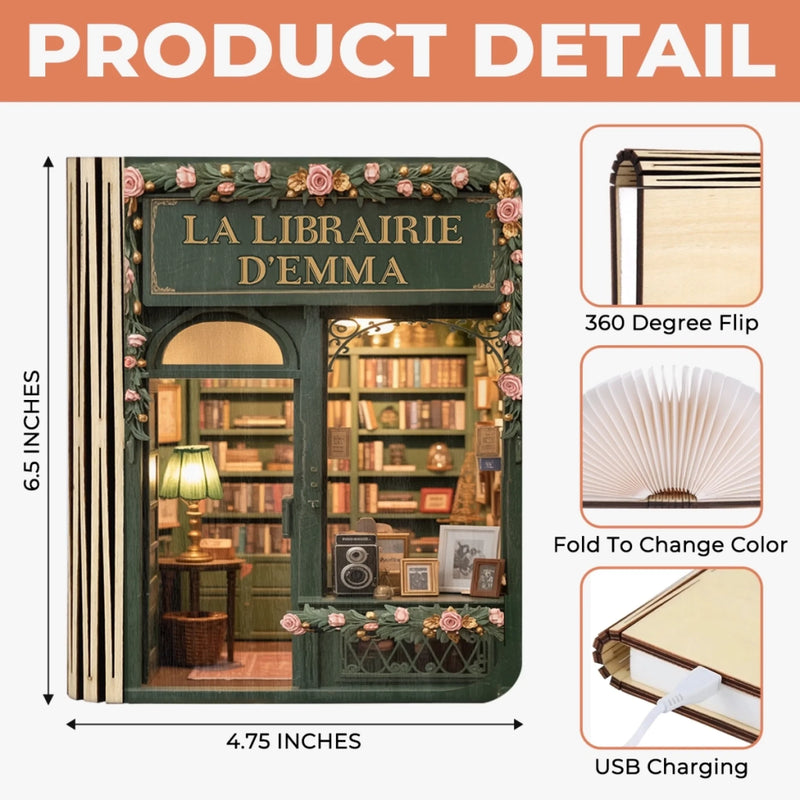 Lampe Livre Magique Pliable Personnalisée - Cadeaux Pour Amoureux Des Livres, Rats De Bibliothèque, Lecteurs - Illuminez Votre Petite Librairie