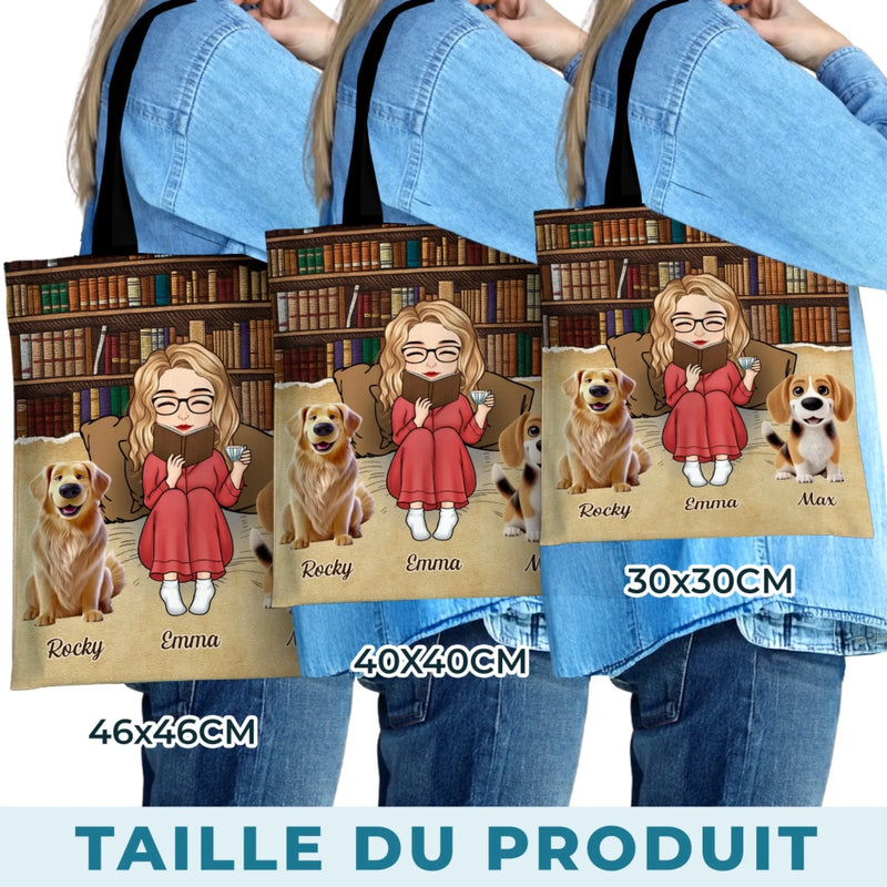 Sac Fourre-tout Personnalisé - Cadeaux De Noël Personnalisés Pour Les Amoureux Des Livres, Les Rats De Bibliothèque Et Les Lecteurs - Juste Une Fille Qui Aime Les Livres Et Les Chiens