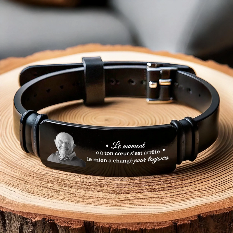 Bracelet Personnalisé Avec Photo - Cadeaux De Noël Et De Souvenir Pour La Perte D’Une Maman Ou D’Un Papa - Parti Trop Tôt, Mais Jamais Oublié