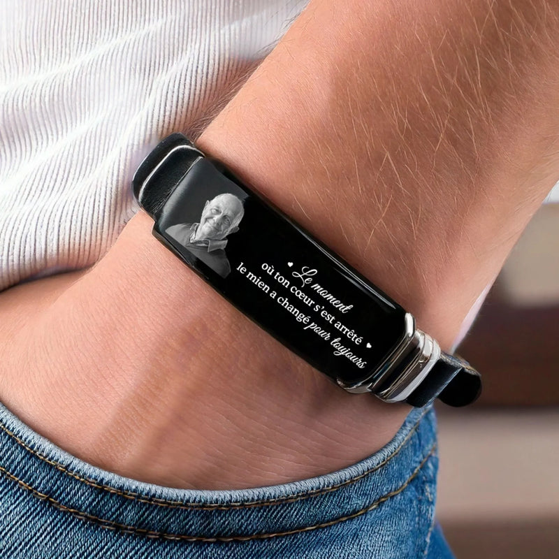 Bracelet Personnalisé Avec Photo - Cadeaux De Noël Et De Souvenir Pour La Perte D’Une Maman Ou D’Un Papa - Parti Trop Tôt, Mais Jamais Oublié