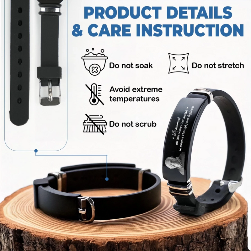 Bracelet Personnalisé Avec Photo - Cadeaux De Noël Et De Souvenir Pour La Perte D’Une Maman Ou D’Un Papa - Parti Trop Tôt, Mais Jamais Oublié
