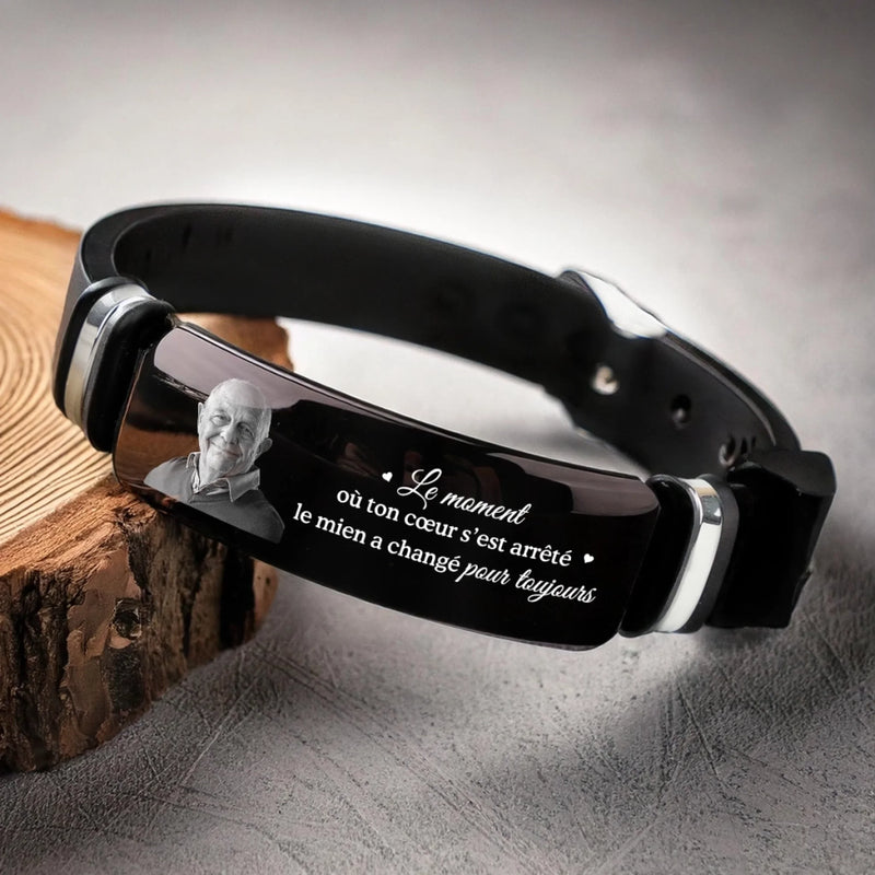 Bracelet Personnalisé Avec Photo - Cadeaux De Noël Et De Souvenir Pour La Perte D’Une Maman Ou D’Un Papa - Parti Trop Tôt, Mais Jamais Oublié