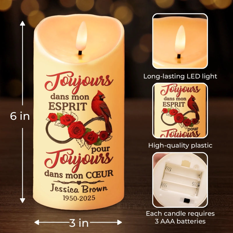 Bougie LED Personnalisée Avec Photo - Cadeaux De Noël Et De Souvenir Pour La Perte D’Une Maman Ou D’Un Papa - Ta Présence Vit Dans Chaque Flamme Qui Brille