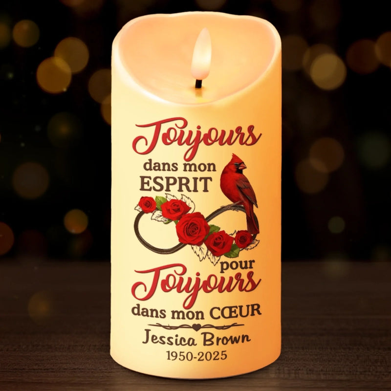 Bougie LED Personnalisée Avec Photo - Cadeaux De Noël Et De Souvenir Pour La Perte D’Une Maman Ou D’Un Papa - Ta Présence Vit Dans Chaque Flamme Qui Brille