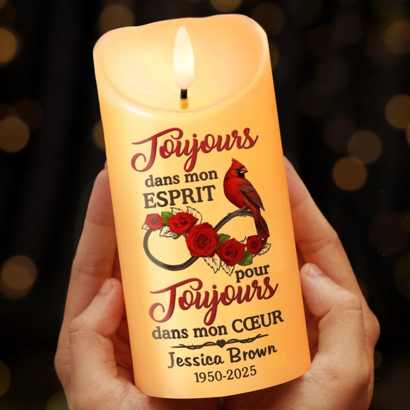 Bougie LED Personnalisée Avec Photo - Cadeaux De Noël Et De Souvenir Pour La Perte D’Une Maman Ou D’Un Papa - Ta Présence Vit Dans Chaque Flamme Qui Brille