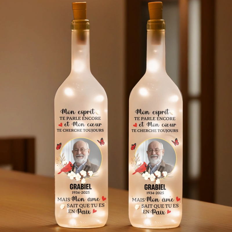 Lampe Bouteille Personnalisée Avec Photo - Cadeaux De Souvenir Et De Condoléances Pour La Perte D’Une Maman Ou D’Un Papa - Tes Ailes Étaient Prêtes, Mais Nos Cœurs Ne L’Étaient Pas
