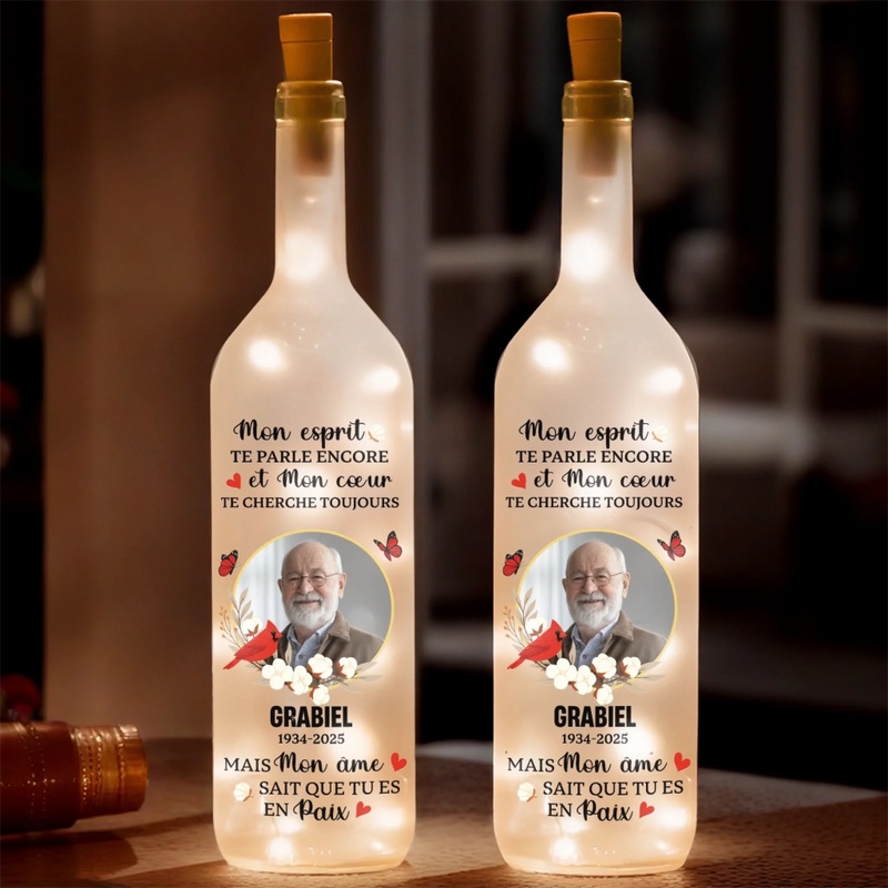 Lampe Bouteille Personnalisée Avec Photo - Cadeaux De Souvenir Et De Condoléances Pour La Perte D’Une Maman Ou D’Un Papa - Tes Ailes Étaient Prêtes, Mais Nos Cœurs Ne L’Étaient Pas