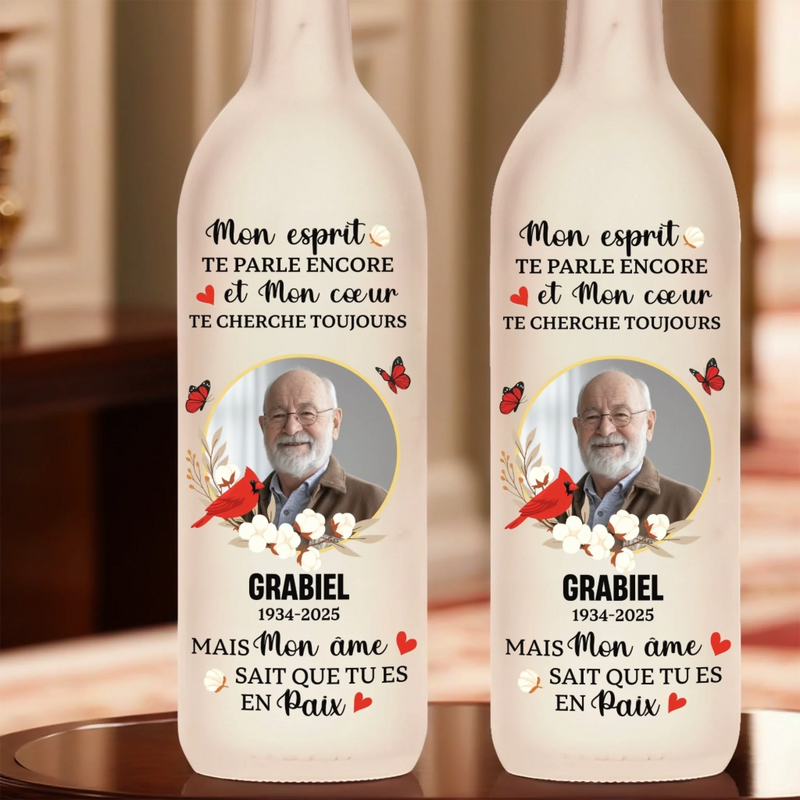 Lampe Bouteille Personnalisée Avec Photo - Cadeaux De Souvenir Et De Condoléances Pour La Perte D’Une Maman Ou D’Un Papa - Tes Ailes Étaient Prêtes, Mais Nos Cœurs Ne L’Étaient Pas